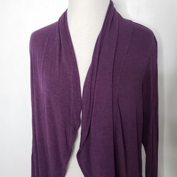LOGO by Lori Goldstein Open Front Cascade Cardigan Purple Women Extra Small XS - Picture 2 of 6